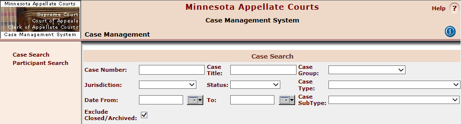 Minnesota Appelllate Courts Case Management system case page. 